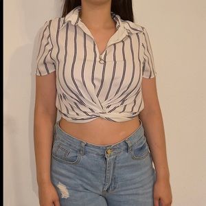 Zip up striped crop top